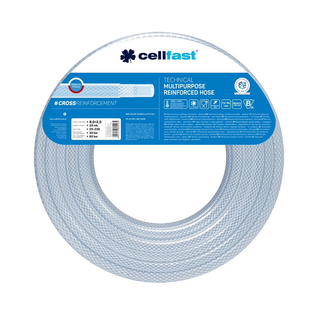 Furtun tehnic siliconat multifunctional armat PVC D. 8x2 20-238  CELLFAST L=25 m