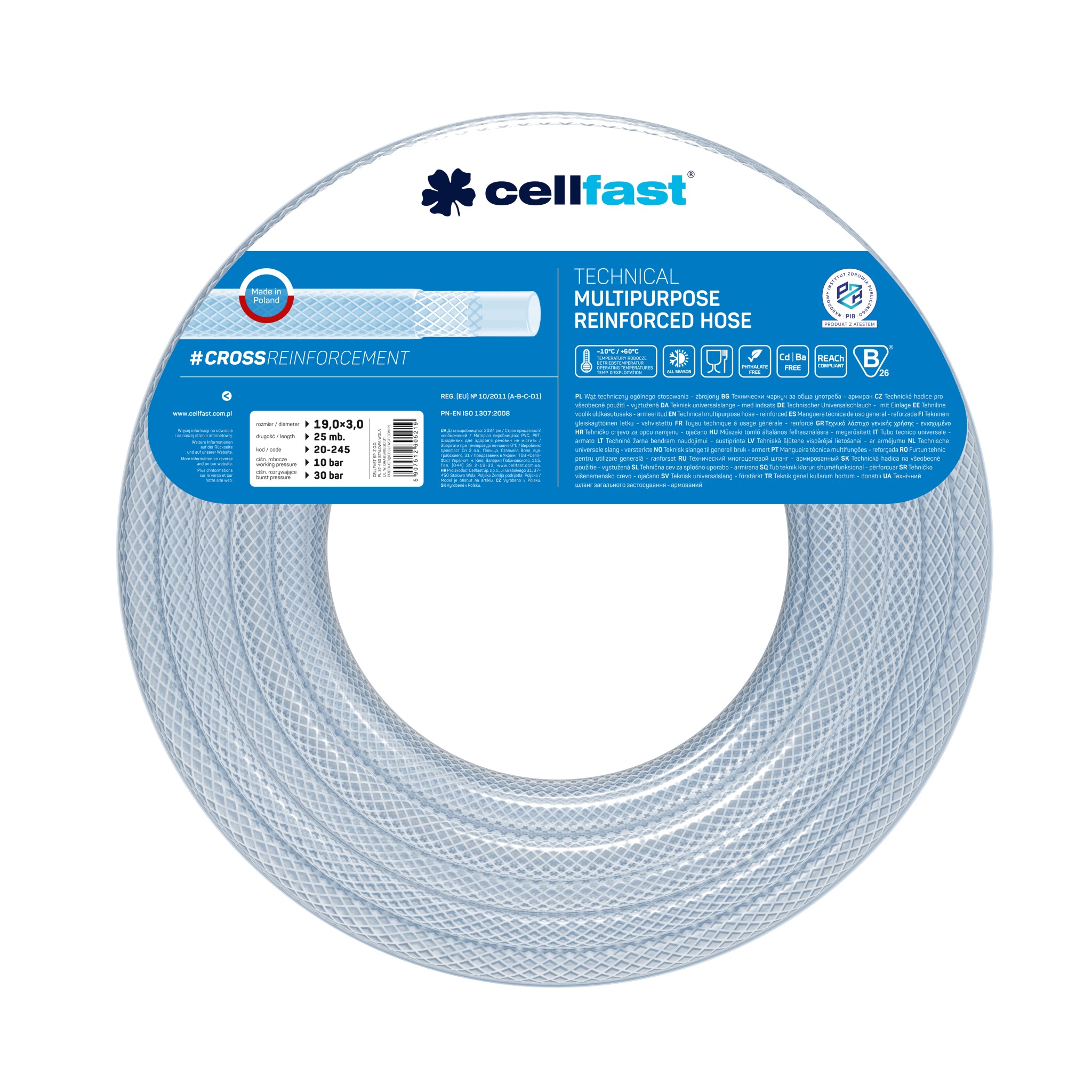 Furtun tehnic siliconat multifunctional armat PVC D.19x3 20-245  CELLFAST L=25 m