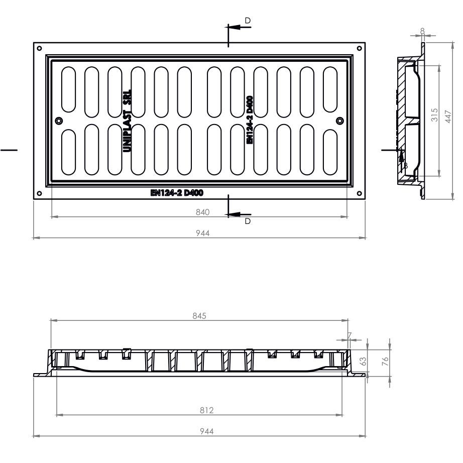 Gratar fonta canalizare cu lacat 315x840x63 mm EN124 D400 (447x944x76 mm) 40 kg IS