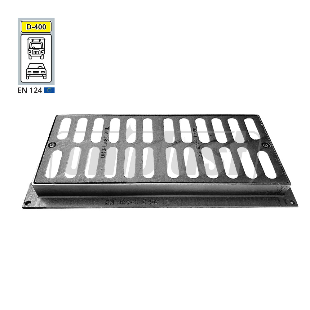Gratar fonta canalizare cu lacat 315x840x63 mm EN124 D400 (447x944x76 mm) 40 kg IS