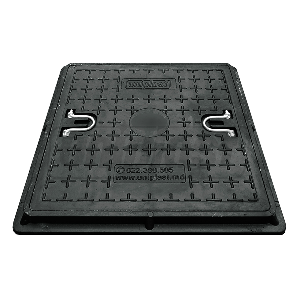 Capac canalizare compozit patrat FARA rama 500 х 500/ 2t negru (h=40mm, 23kg)