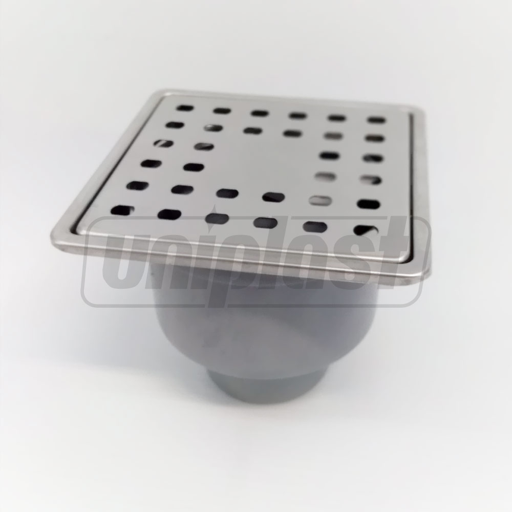 Sifon de pardoseala PP D. 50 vertical (gri) (100 x 100 x 50 mm) cu grila si rama inox, ANTI-ODOR MT-10-A  METLINE
