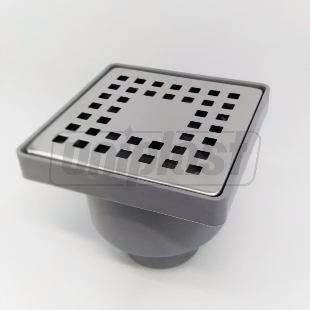 Sifon de pardoseala PP D. 50 vertical (gri) (100 x 100 x 50 mm) cu grila inox, rama plastic, ANTI-ODOR MT-10  METLINE