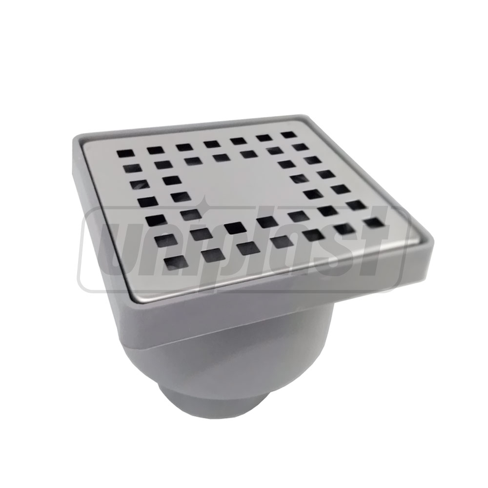 Sifon de pardoseala PP D. 50 vertical (gri) (100 x 100 x 50 mm) cu grila inox, rama plastic, ANTI-ODOR MT-10  METLINE