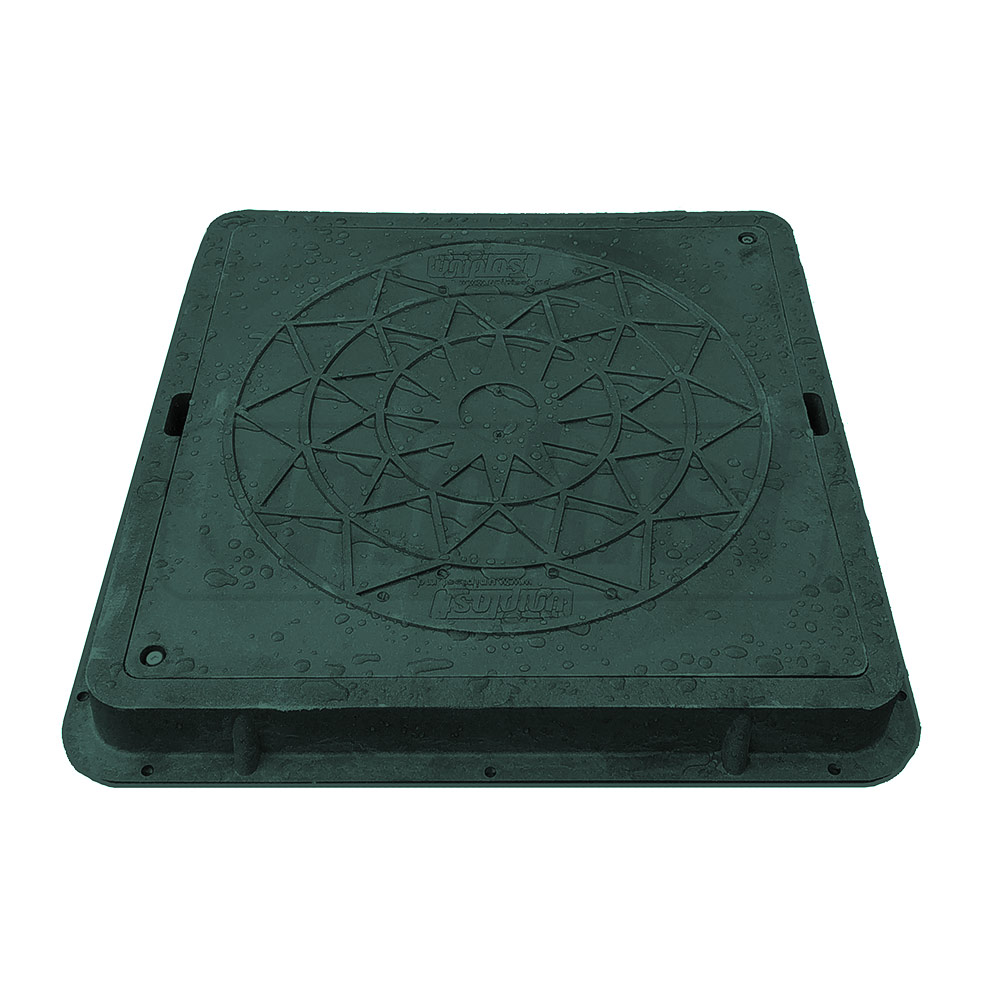 Capac patrat cu rama si lacat A15 540x490x70 mm (450x400 mm) (verde) (nisip+polimer) (pentru gradina) 15 kg
