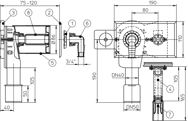 Sifon pentru masina de spalat cu supapa + cot 1/2" D. 40/50 HL 405  HL