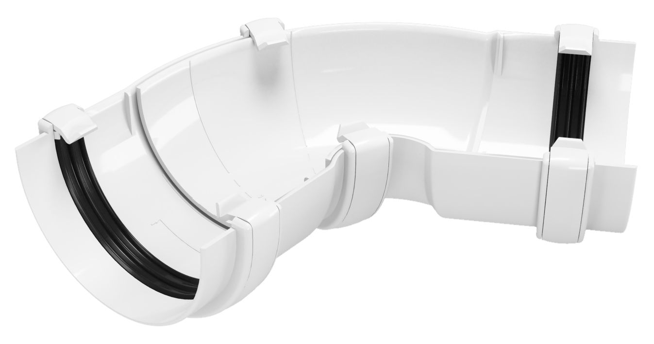 Угол желоба универсальный ПВХ dn120 x 60°-160° белый  DEVOREX