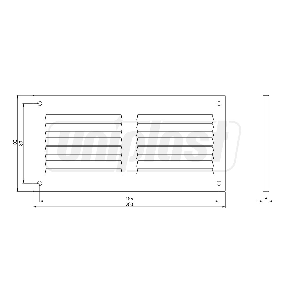 Grila ventilatie metal dreptunghiulara 200 x 100 mm (cu plasa metalica) (alba) MR2010  EUROPLAST