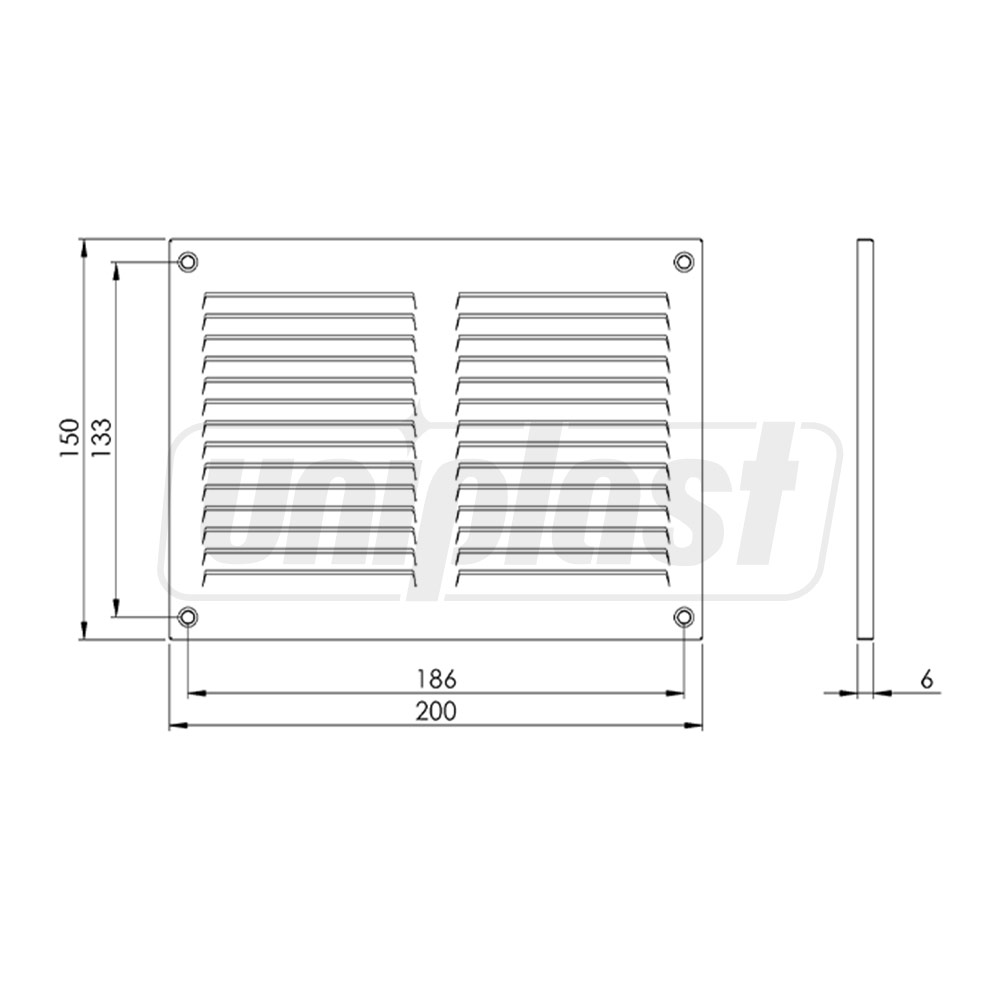 Grila ventilatie metal dreptunghiulara 200 x 150 mm (cu plasa metalica) (alba) MR2015  EUROPLAST