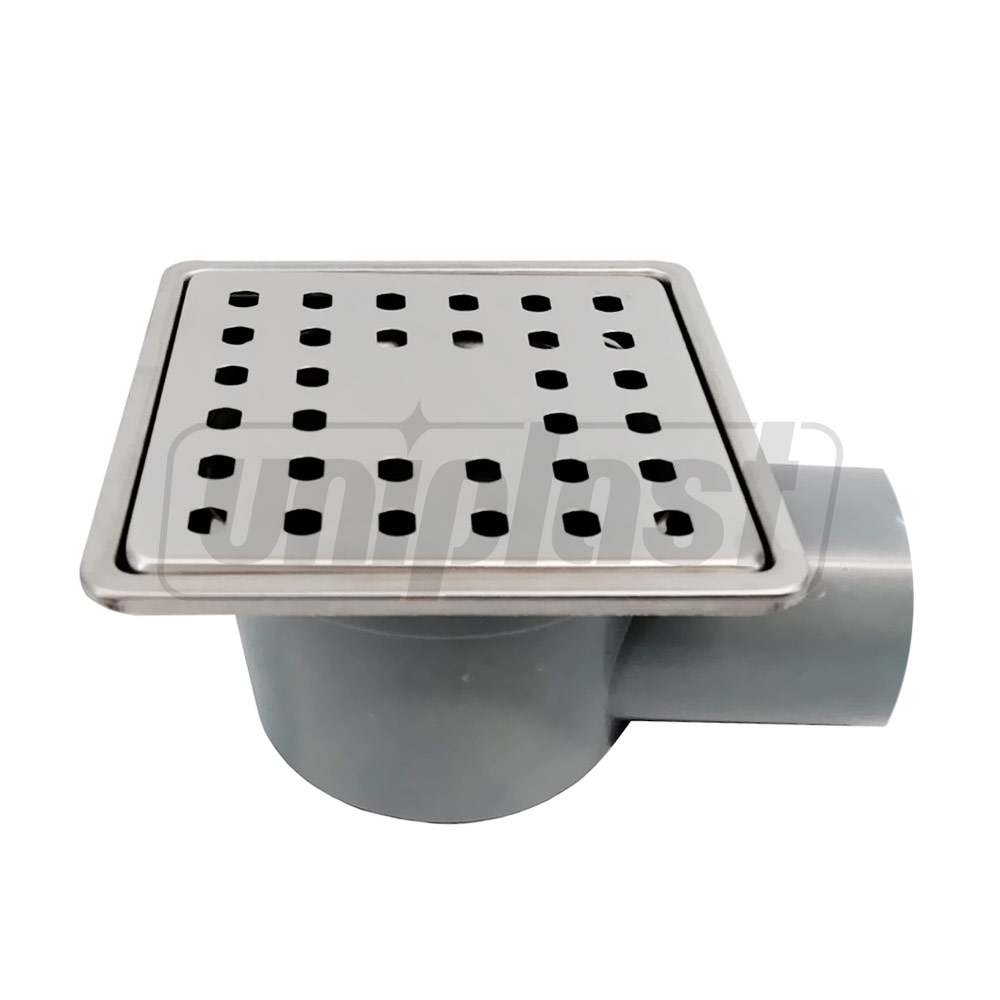 Sifon de pardoseala PP D. 50 x 90° orizontal (gri) (100 x 100 x 50 mm) cu grila si rama inox, ANTI-ODOR M-10-A  METLINE