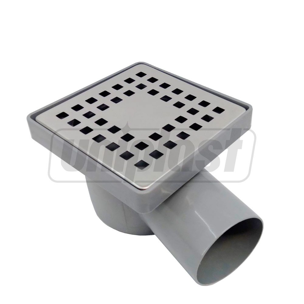 Sifon de pardoseala PP D. 50 x 90° orizontal (gri) (100 x 100 x 50 mm) cu grila inox, rama plastic, ANTI-ODOR M-10  METLINE