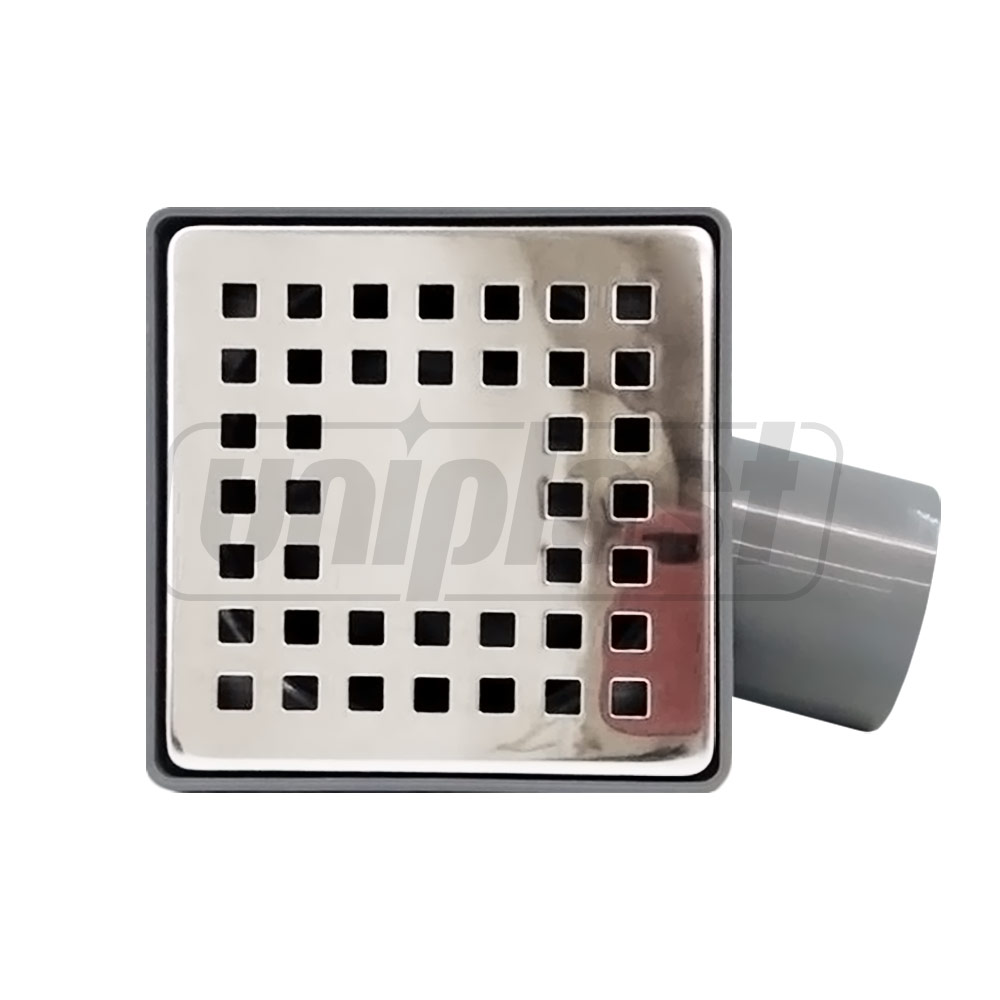 Sifon de pardoseala PP D. 50 x 90° orizontal (gri) (100 x 100 x 50 mm) cu grila inox, rama plastic, ANTI-ODOR M-10  METLINE