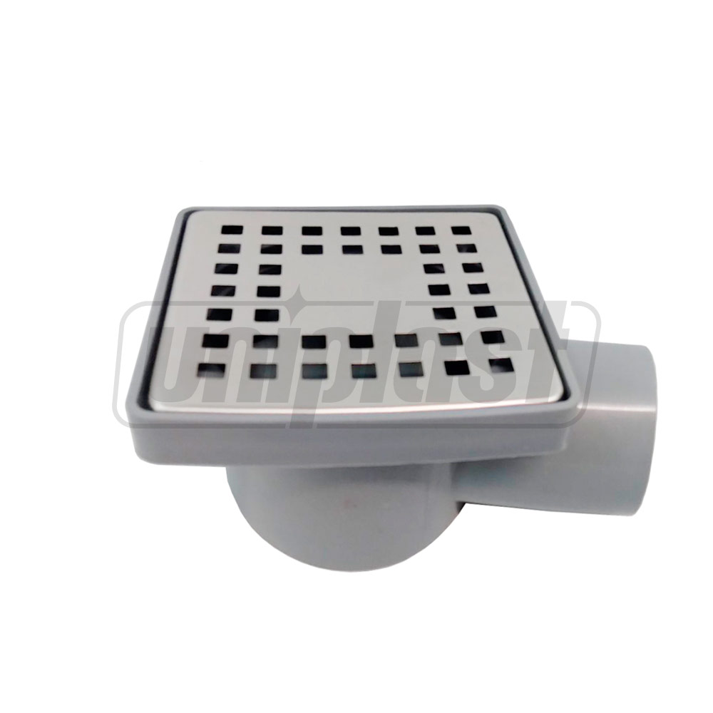 Sifon de pardoseala PP D. 50 x 90° orizontal (gri) (100 x 100 x 50 mm) cu grila inox, rama plastic, ANTI-ODOR M-10  METLINE