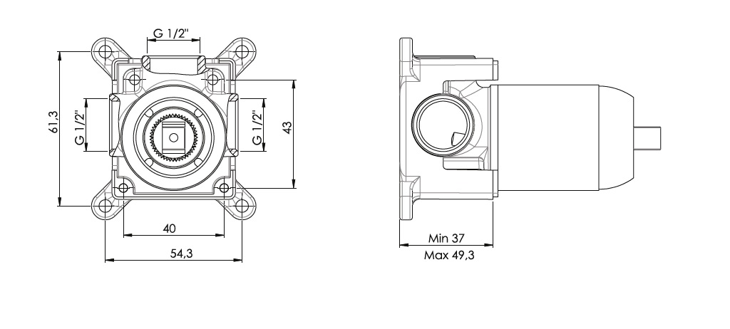 Armatura incorporata in carcasa pentru baterie dus cu montare ascunsa D. 35 SAG06  GPD
