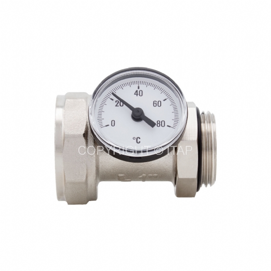 Racord olandez cu termometru axial D. 1 х 1.1/4" FE/FI PN10 alama nichelata  ITAP