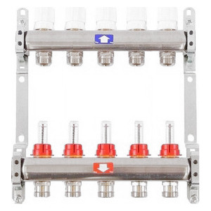 Distribuitor cu debitmetru inox complet D. 1" x 3/4"  5 cai PN6  ITAP