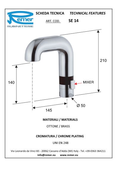 Кран сенсорный для умывальника D. 1/2" SE14  REMER