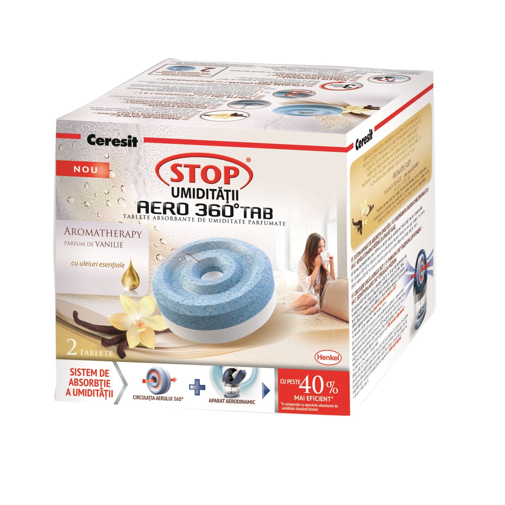 Tableta absorbanta de umiditate Stop AERO 360°, 2 x 450 g, Vanilie  CERESIT