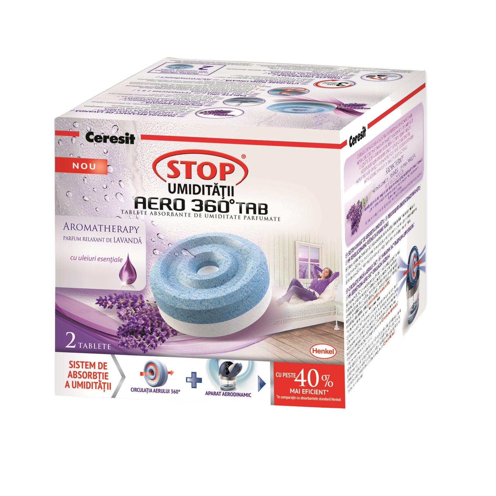 Tableta absorbanta de umiditate Stop AERO 360°, 2 x 450 g, Lavanda  CERESIT