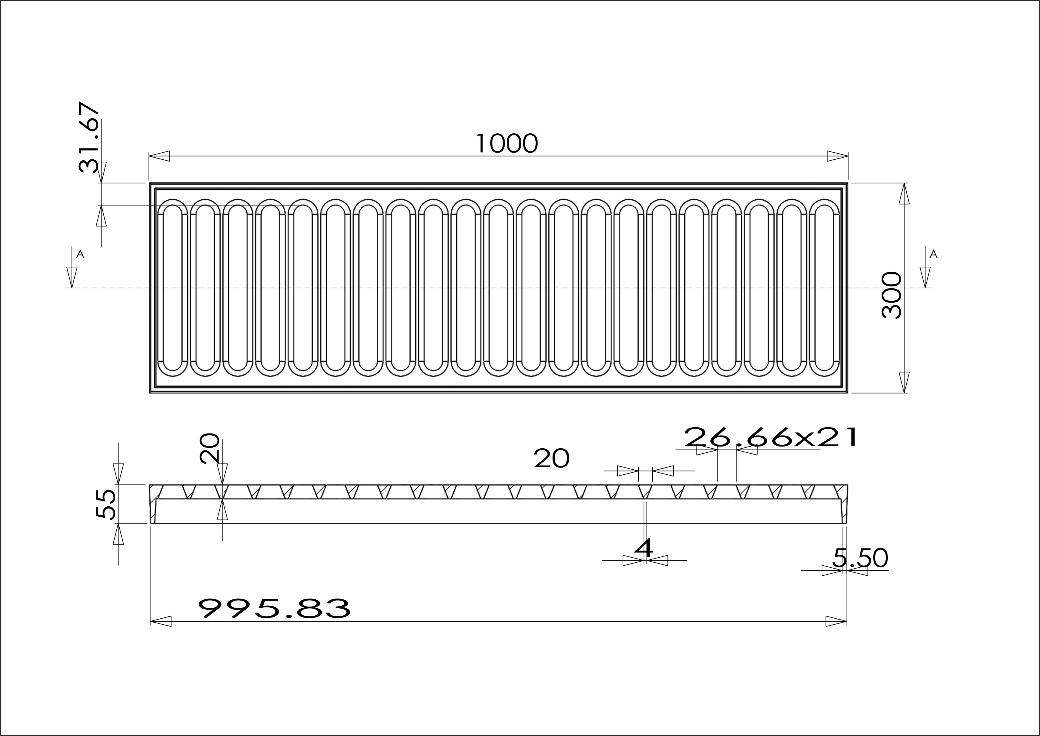 Решетка канализационная чугунная без рамы 300x1000x55 мм EN124 C250