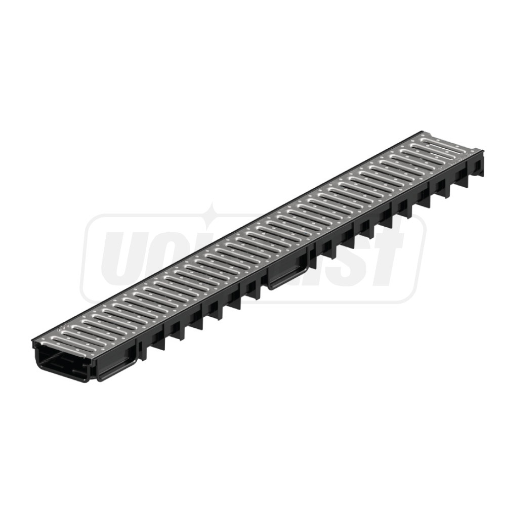 Rigola plastic (HDPE) cu grila din otel zincat 4ALL H50 100x30x1000 mm (otel zincat) A15 EN1433 (D.110, 75, 32)  MUFLESYSTEM