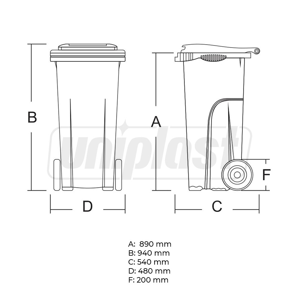 Cos HDPE pentru transportarea deseurilor 120 L pe roti (verde inchis)  UNIPLAST TR