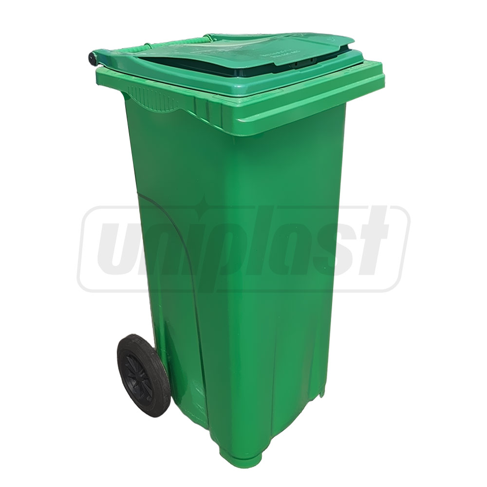 Cos HDPE pentru transportarea deseurilor 120 L pe roti (verde inchis)  UNIPLAST TR