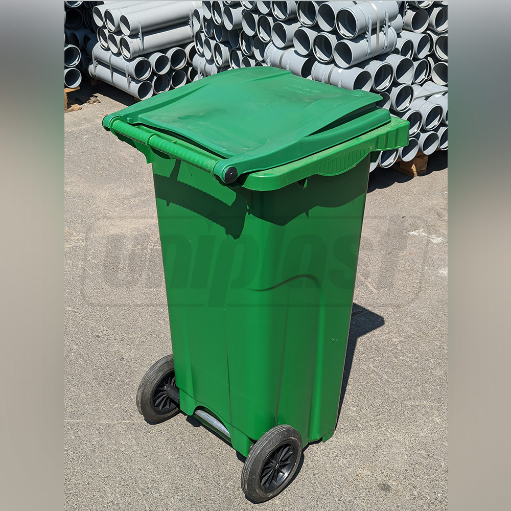 Cos HDPE pentru transportarea deseurilor 120 L pe roti (verde inchis)  UNIPLAST TR