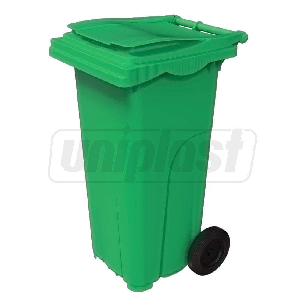 Cos HDPE pentru transportarea deseurilor 120 L pe roti (verde inchis)  UNIPLAST TR