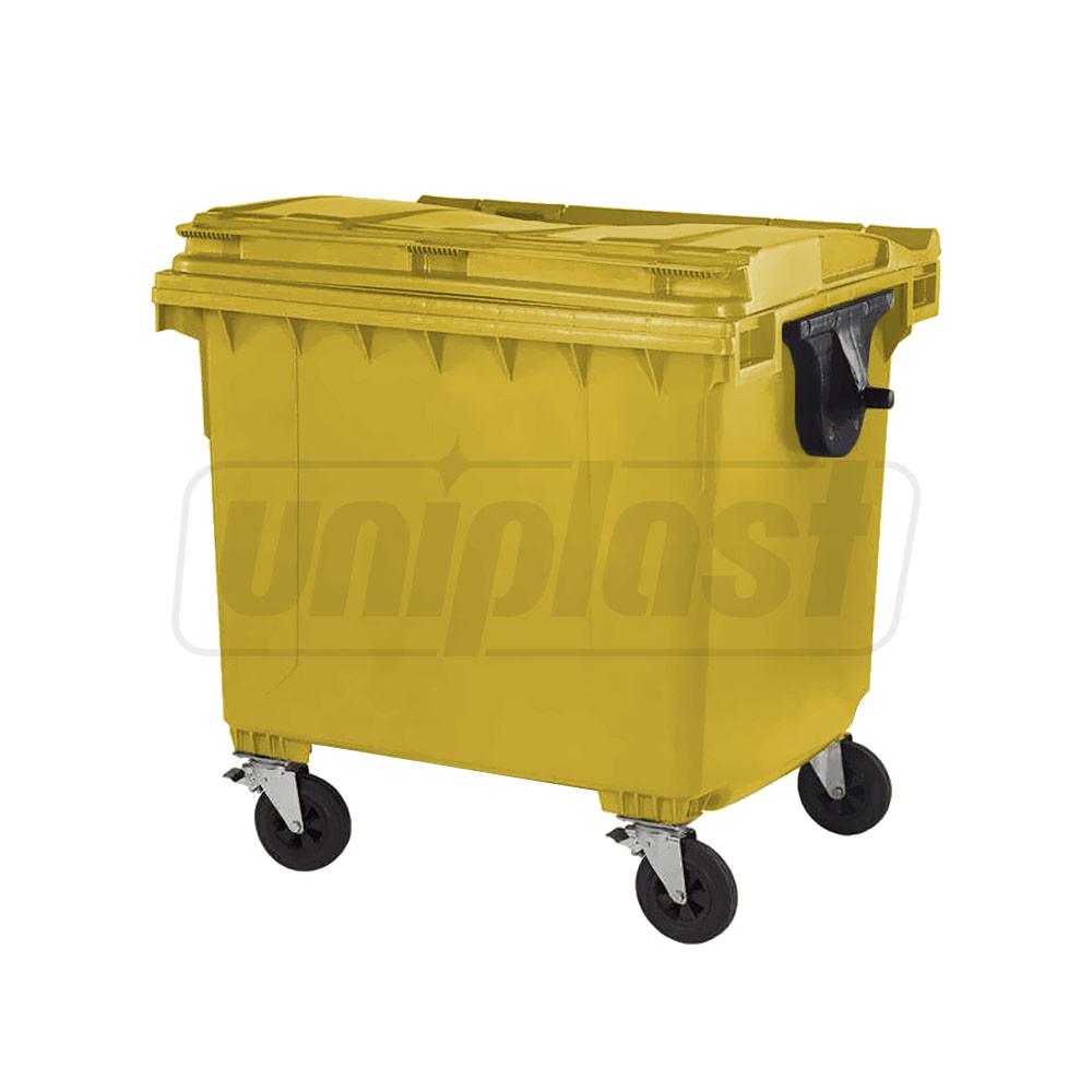 Cos pentru transportarea deseurilor 1100 L din plastic pe roti (galben) UNI