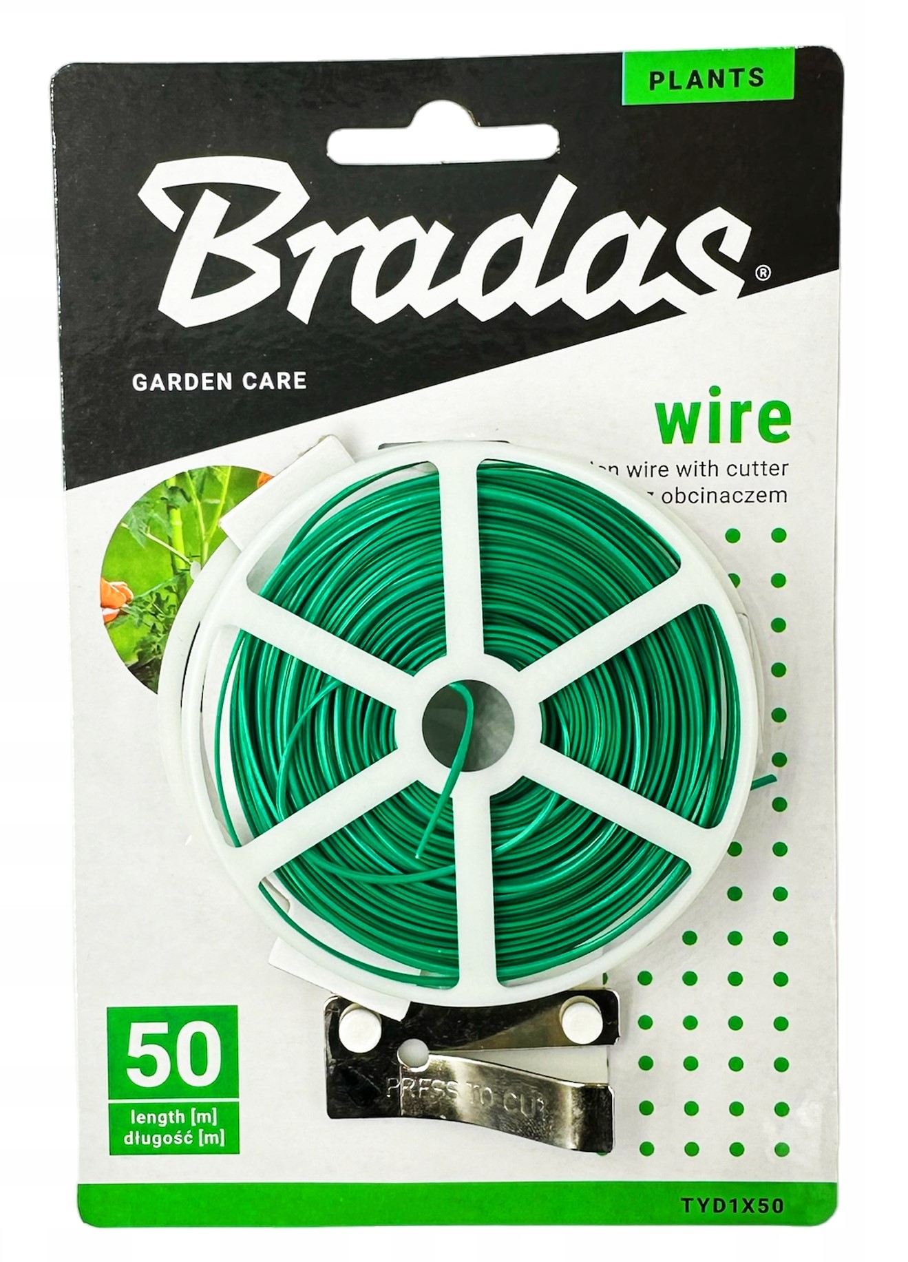 Проволока для подвязки растений на катушке с ножом L=50 м TYD1X50  BRADAS