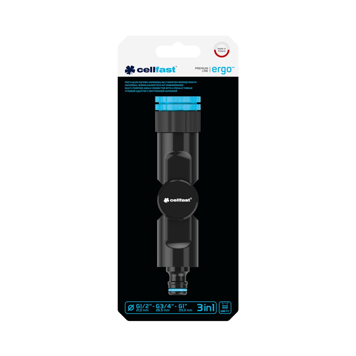 Adaptor unghiular, universal cu filet interior ERGO D. 1/2"-3/4"-1" FI (rotativ oriz. 360°, vert. 180°)  CELLFAST