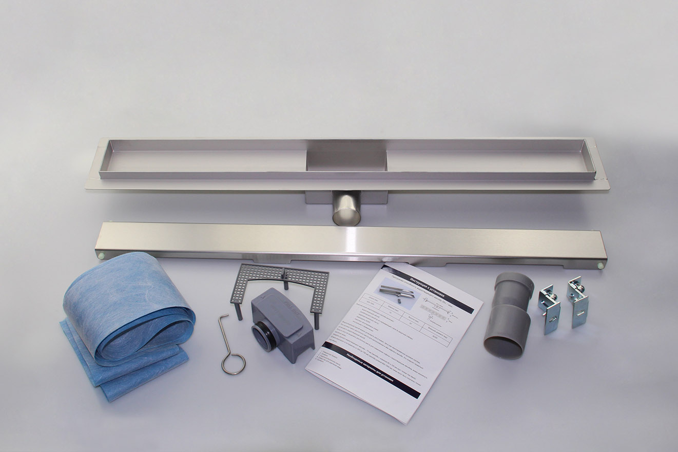 Rigola de dus lineara set 600 x 70 mm D. 50 x 90° SMOOTH (Otel Inox, neted) FLH40-A2 С15  UNIPLAST