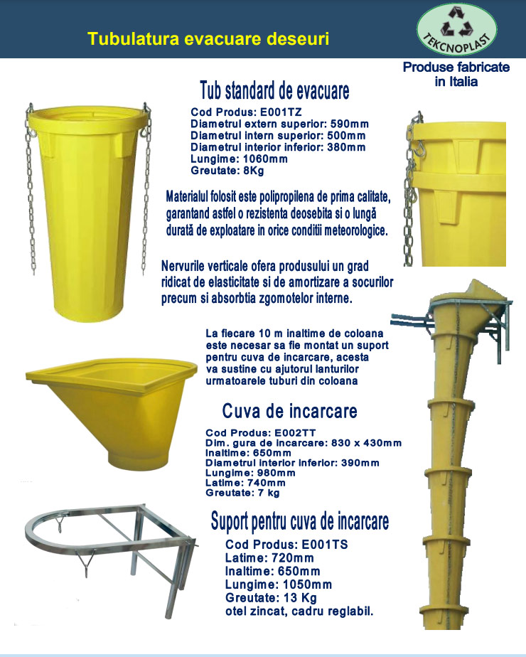 Tub standard de evacuare deseuri 1060 mm, cu lant (galben)  TEKCNOPLAST