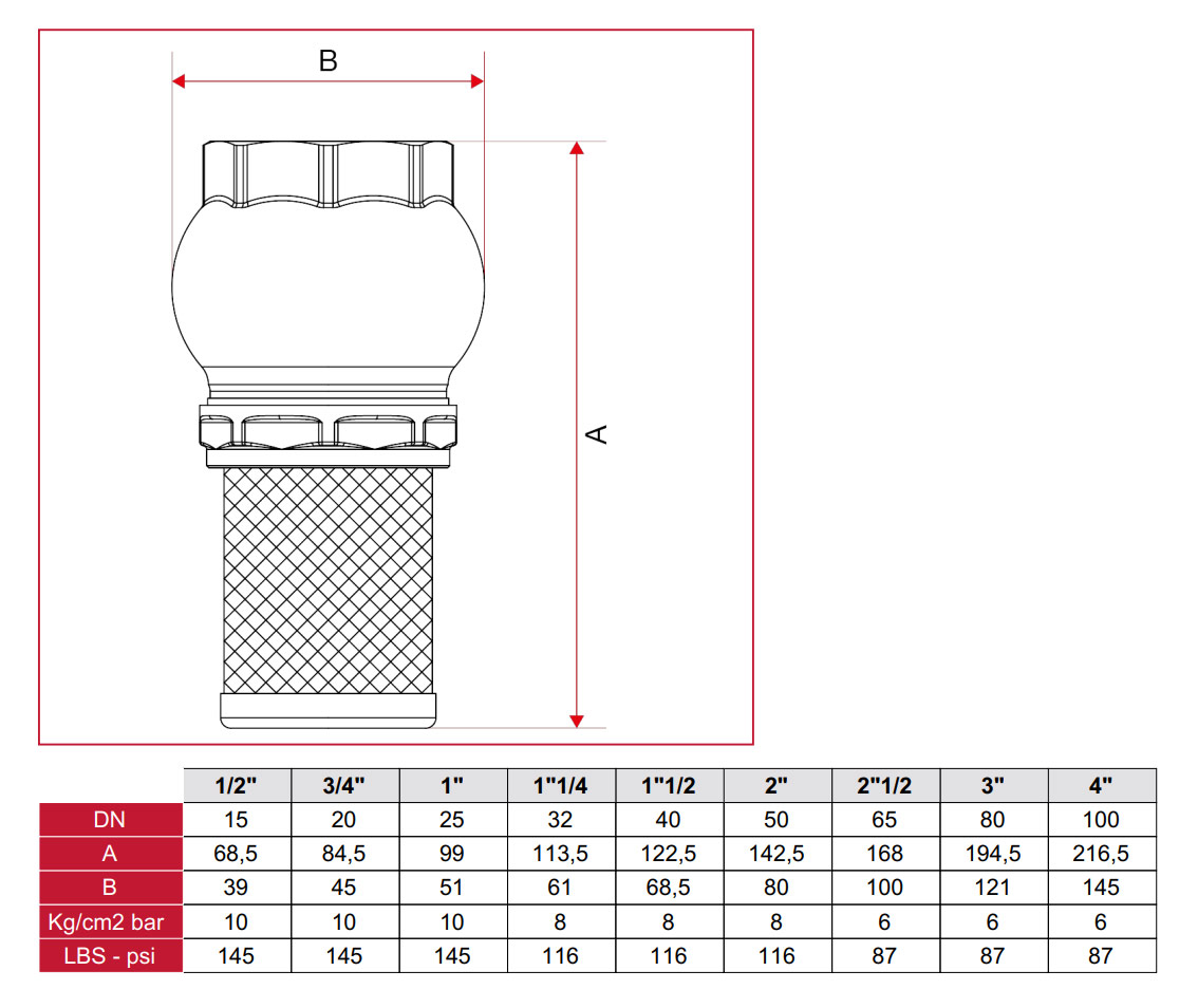 Sorb cu supapa de sens si filtru din alama D. 1.1/4" PN8 BRASS 1400114  ITAP