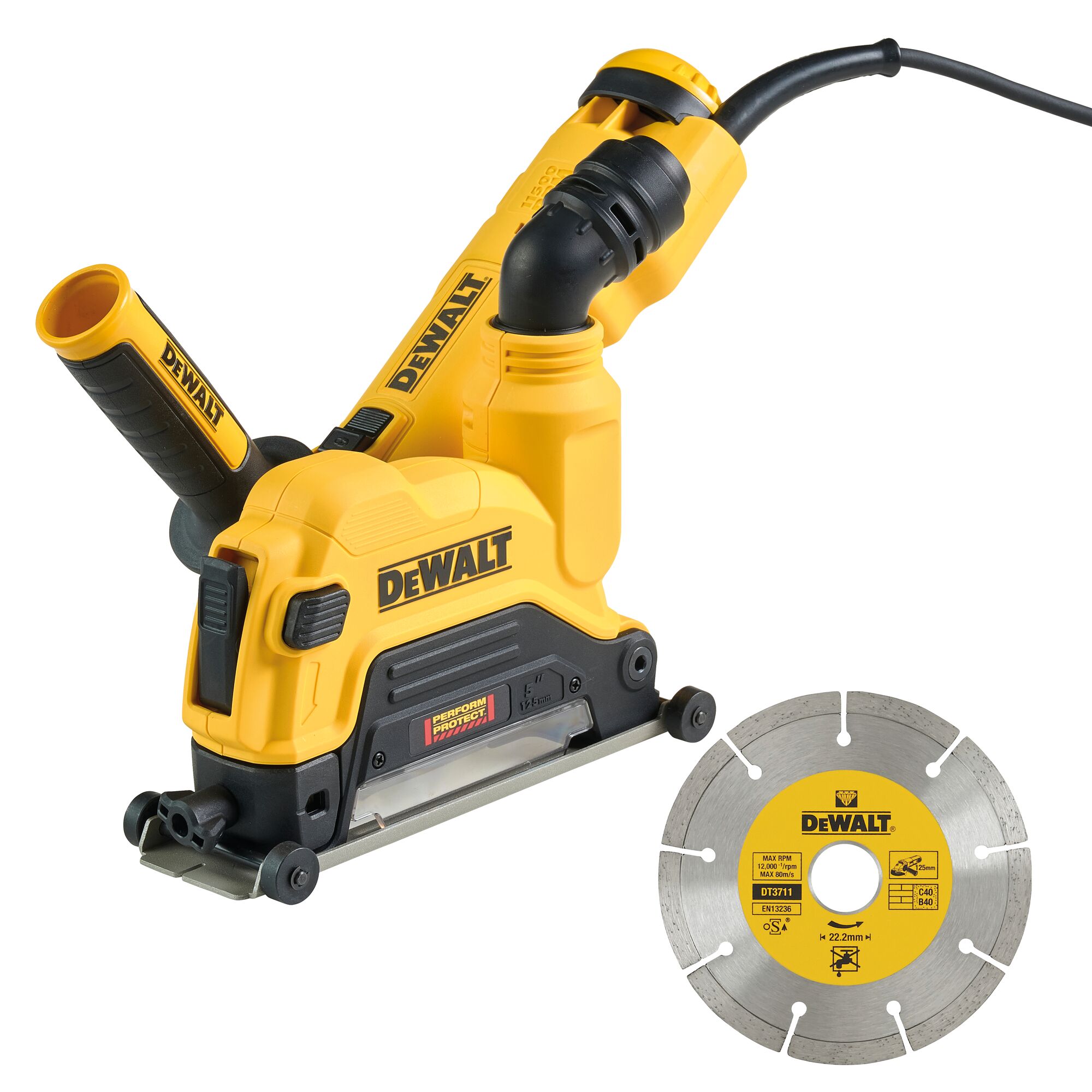 Set DWE46107 (polizor unghiular DWE4237 + protector pentru taiere beton DWE46225) 1400W  DEWALT