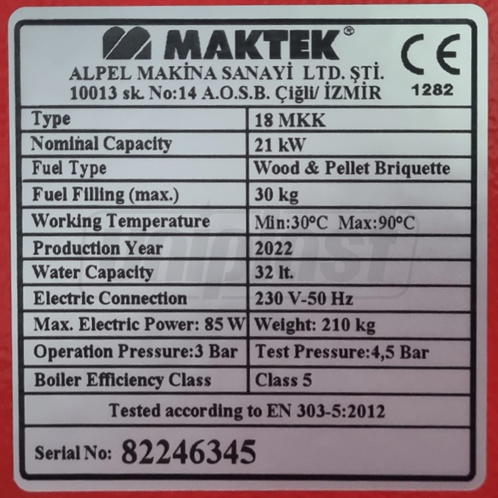 Cazan pe combustibil solid din otel 18MKK 22 kW, 220 m² (lemne, carbune, seminte), L=900 mm, W=600 mm  MAKTEK
