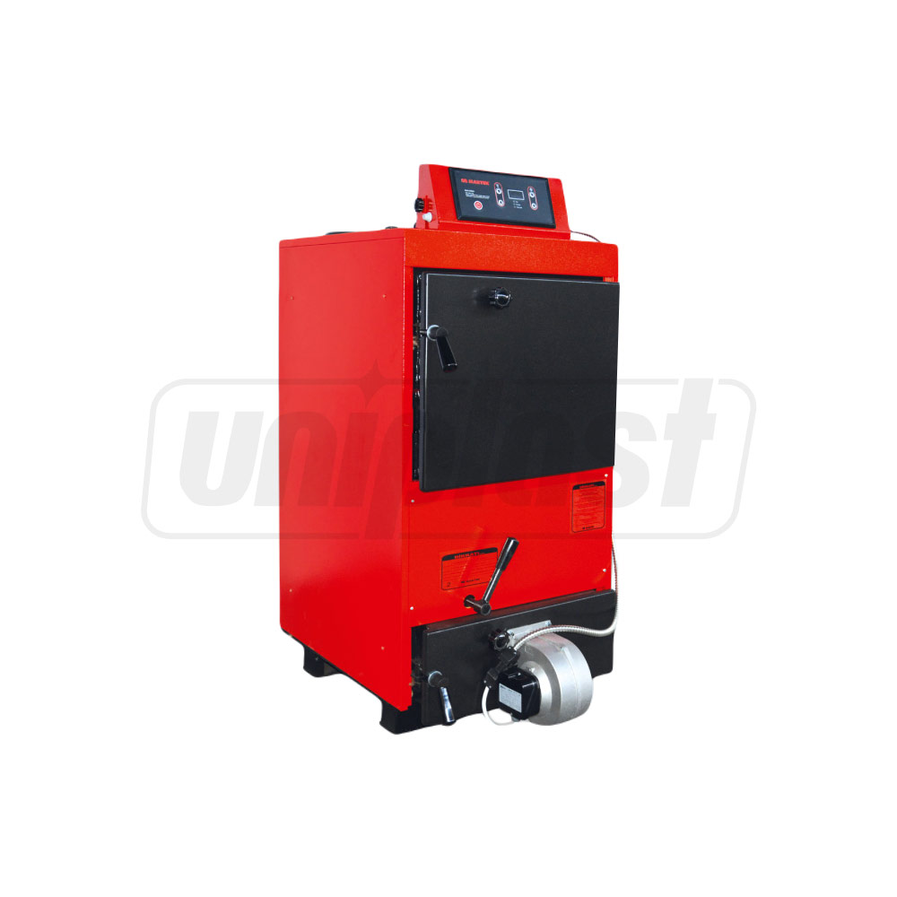 Cazan pe combustibil solid cu incarcare automata din otel (cu buncăr) 40MKB Double Fuel Boiler Automat 48 kW, 480 m² (lemne, carbune, pelete), L=1200 mm, W=940 mm  MAKTEK