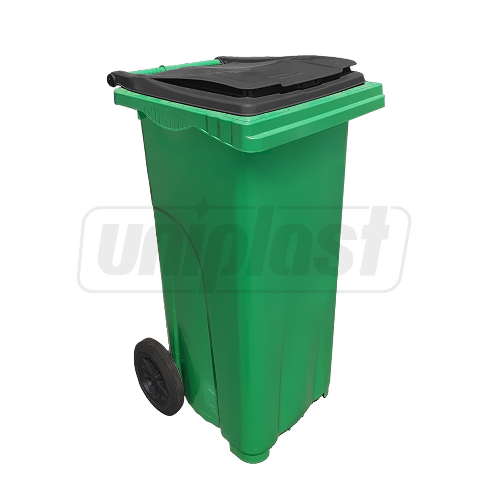 Cos HDPE pentru transportarea deseurilor 120 L pe roti (verde inchis cu capac negru)  UNIPLAST TR