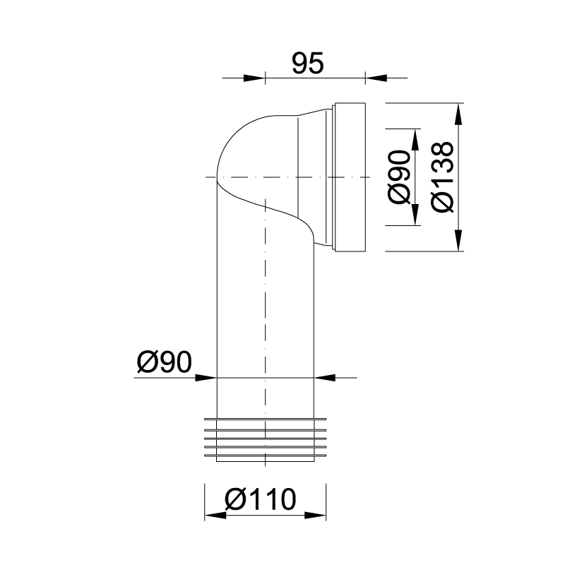 АБУ-90 (колено для унитаза D.110/90°) STY-530-90  STYRON