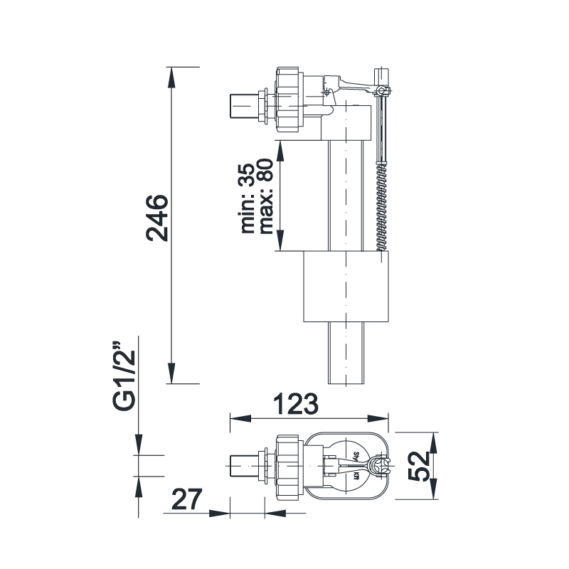 Flotor universal pentru alimentare laterala a rezervorului D. 1/2" STY-712-M  STYRON