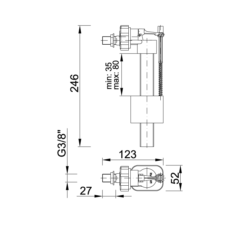 Mecanism de inarcare universal cu racord din cupru D. 3/8" STY-703-R  STYRON