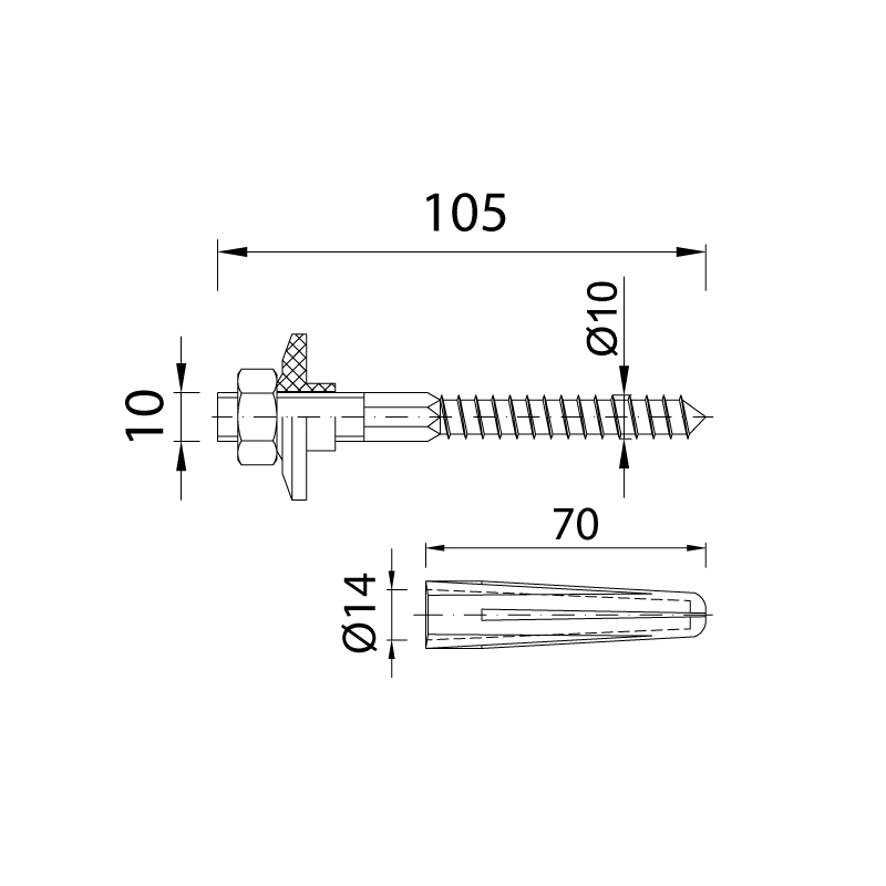 Крепления для умывальника М10 x 100 (комплект) MR-105  STYRON
