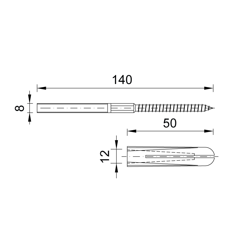 Bulon zincat M8x 140 filetat partial  STYRON