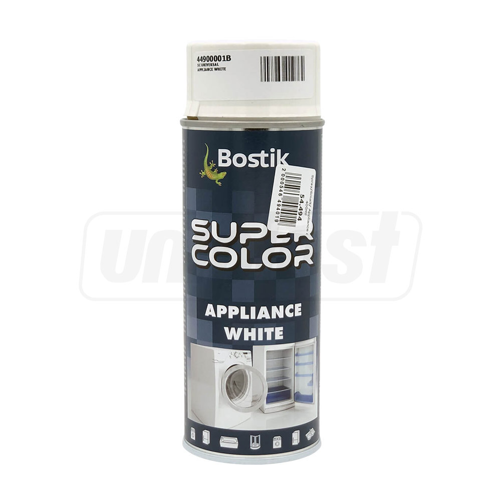 Vopsea-spray alchidica SUPER COLOR Appliance White pentru retusuri obiecte sanitare 400 ml (alb)  BOSTIK