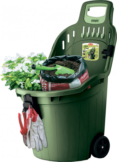 Roabă multifuncțională completă cu oprire mătură Verde, 60 kg (59.5x53x88.5H) Helpy Cart  STEFANPLAST