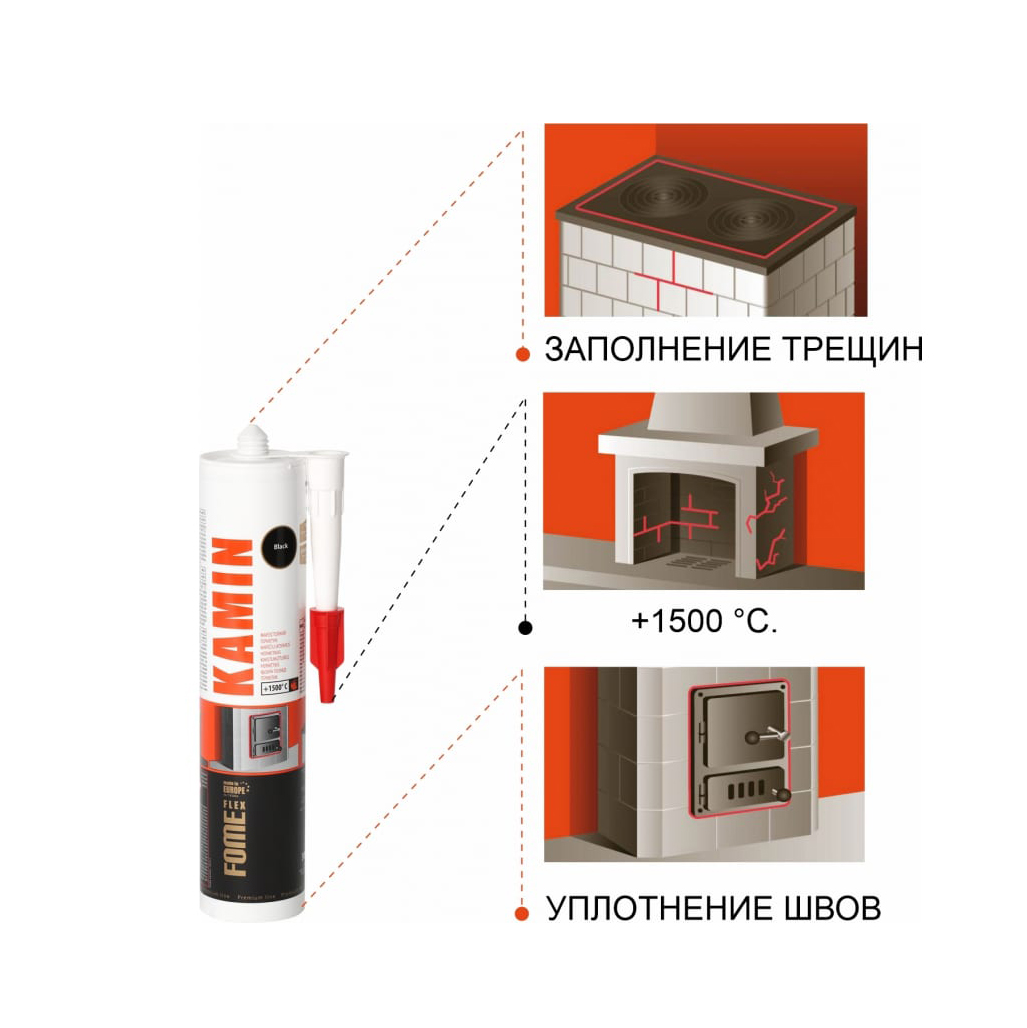 Etansant termorezistent KAMIN 1500°C negru 300 ml  FOME FLEX