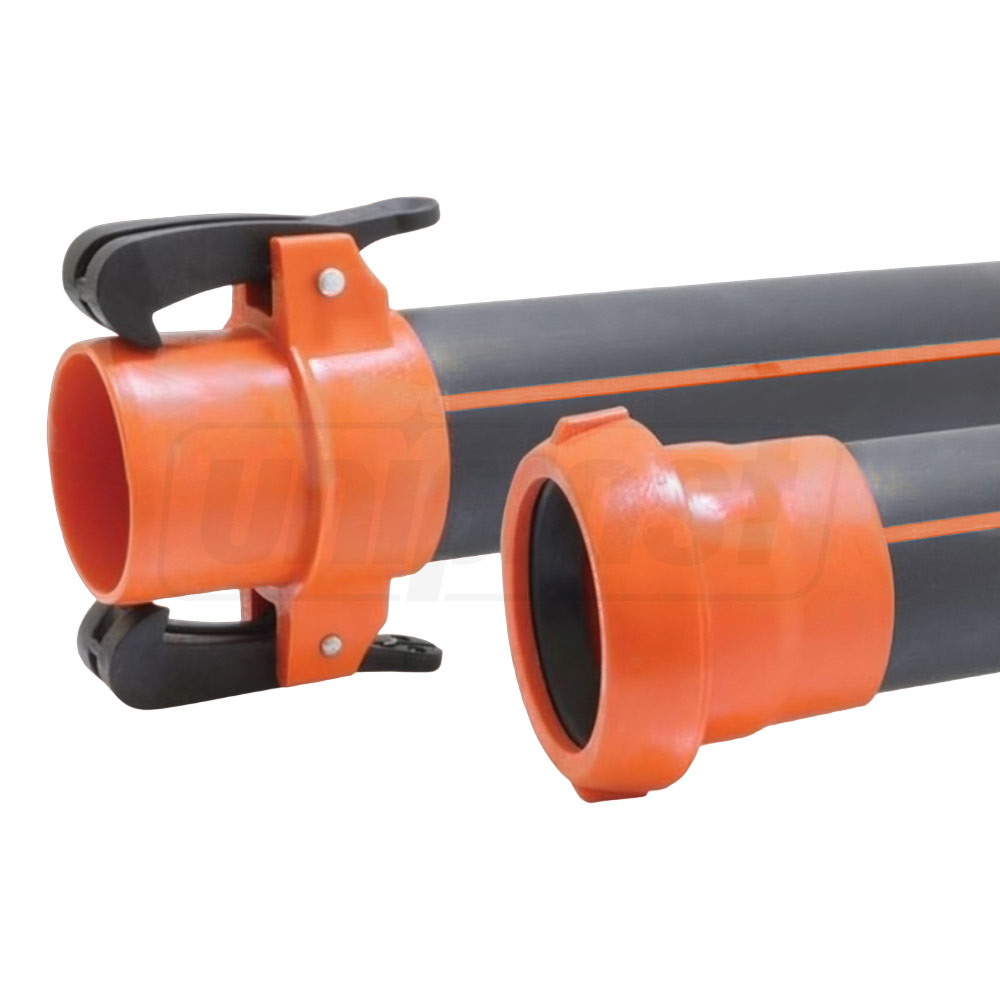 Teava de irigatii cu prindere rapida din plastic D. 75 PN5 L=6 m (cu dungi portacalii)  ASB