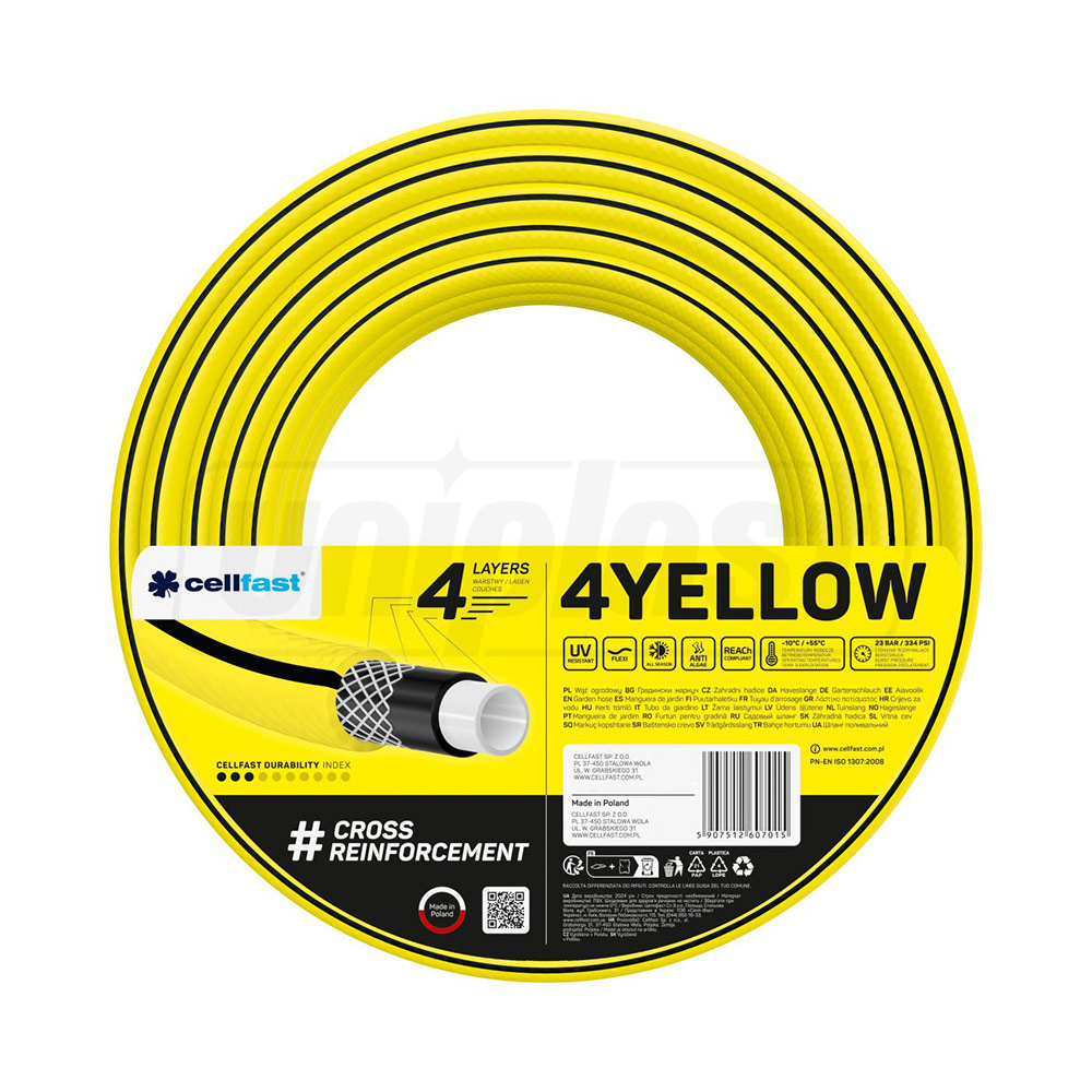 Шланг 4YELLOW D. 5/8" (15-18 мм) 20 bar поливочный 10-512  CELLFAST L=50 м