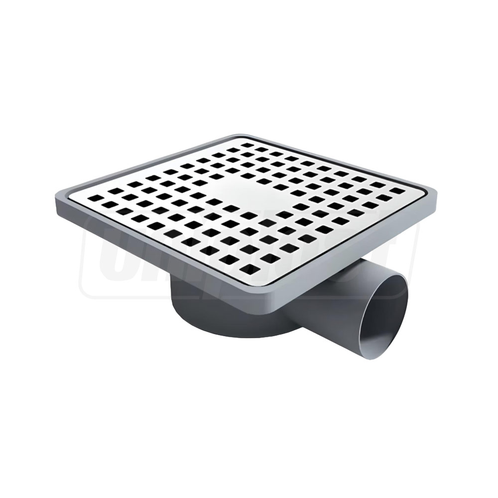 Sifon de pardoseala PP D. 50 x 90° orizontal cu grila inox (150 x 150 mm)